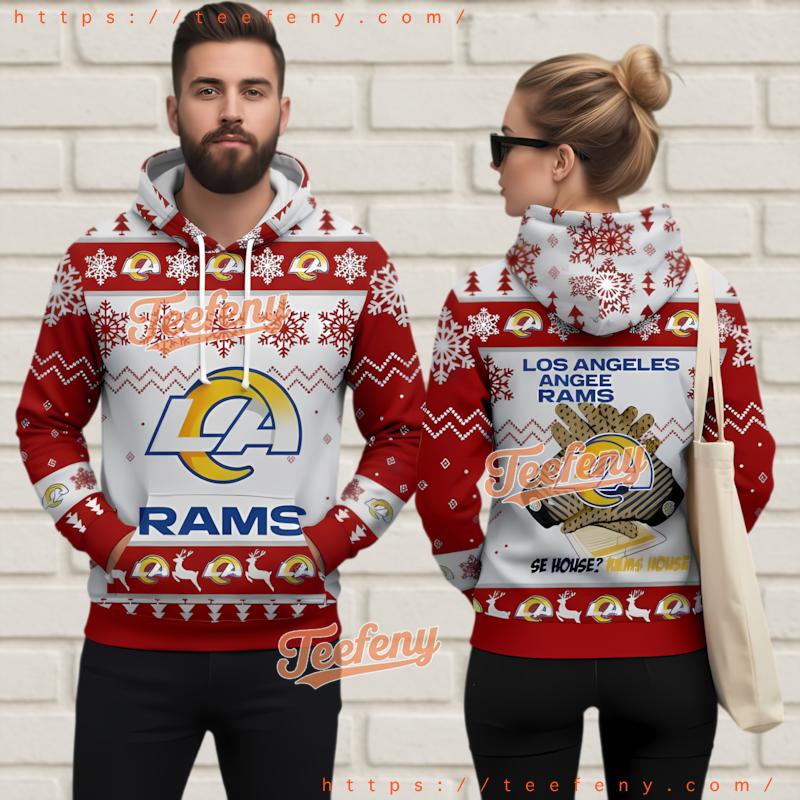 Los Angeles Rams Christmas Logo White Red Ugly 3D Hoodie