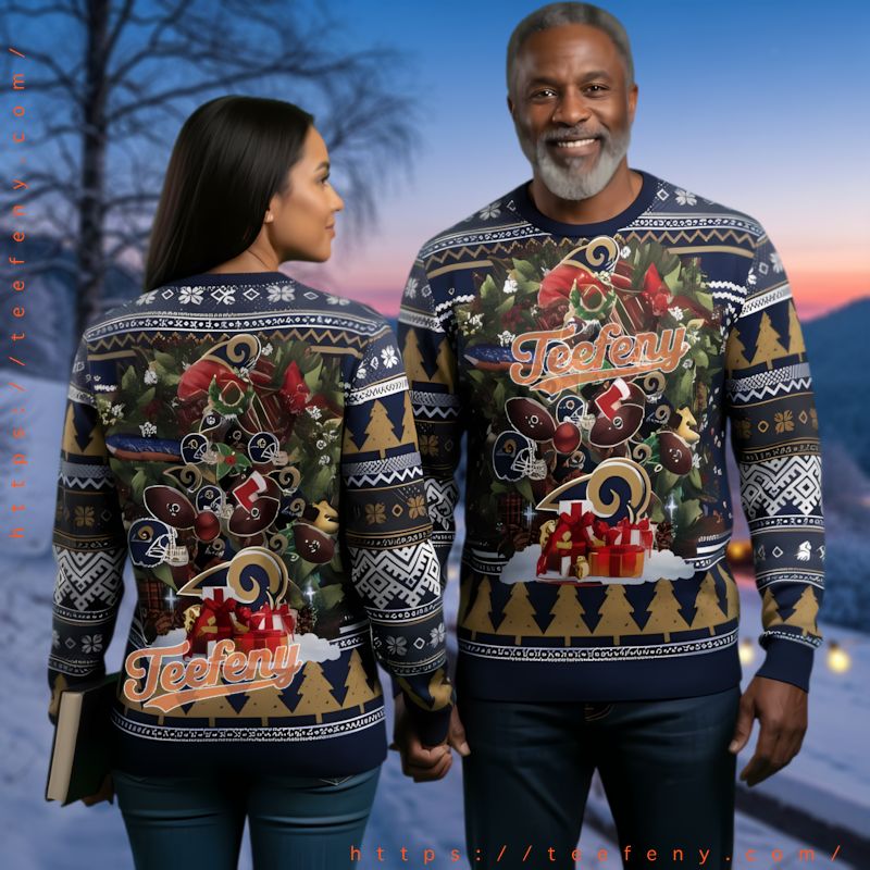 Los Angeles Rams Christmas Tree Pattern Ugly Sweater Holiday