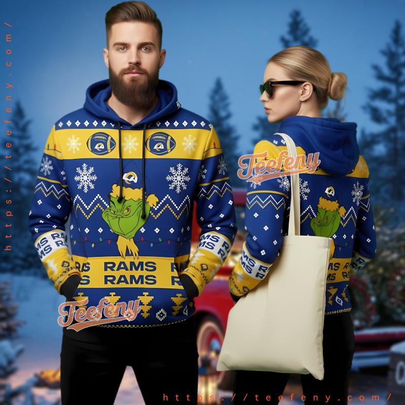 Los Angeles Rams Festive Grinch Face Ugly Christmas 3D Hoodie Apparel