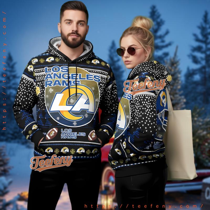 Los Angeles Rams Football Ugly Christmas 3D Hoodie Blue Black