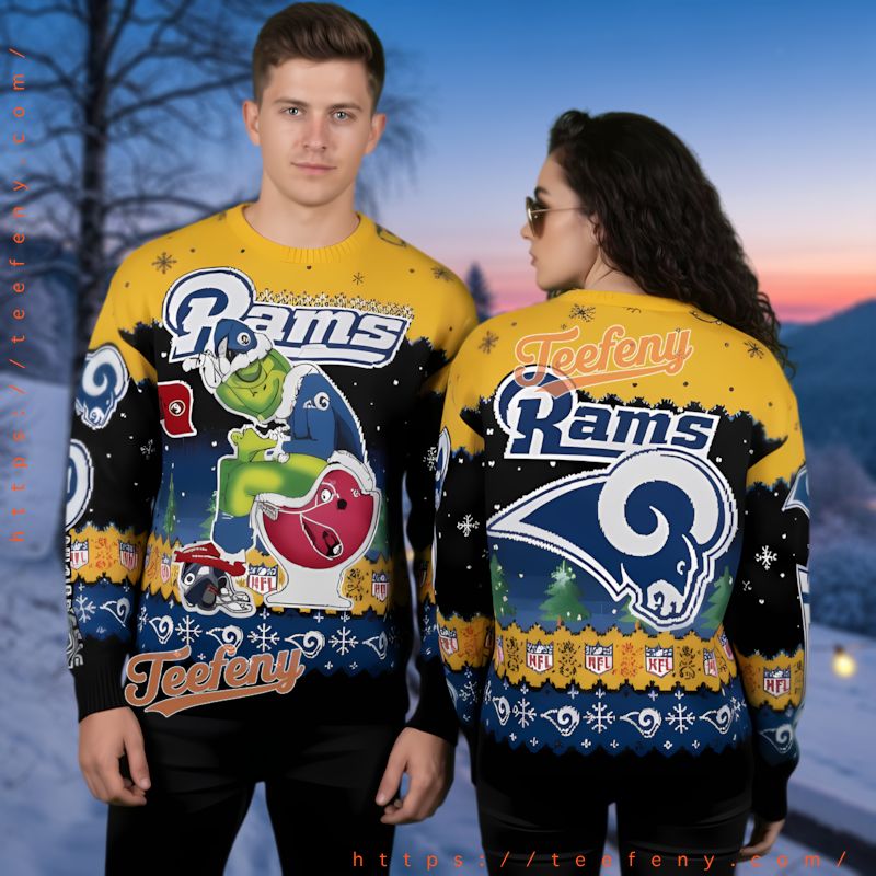 Los Angeles Rams Funny Grinch Sitting Toilet Ugly Christmas Sweater