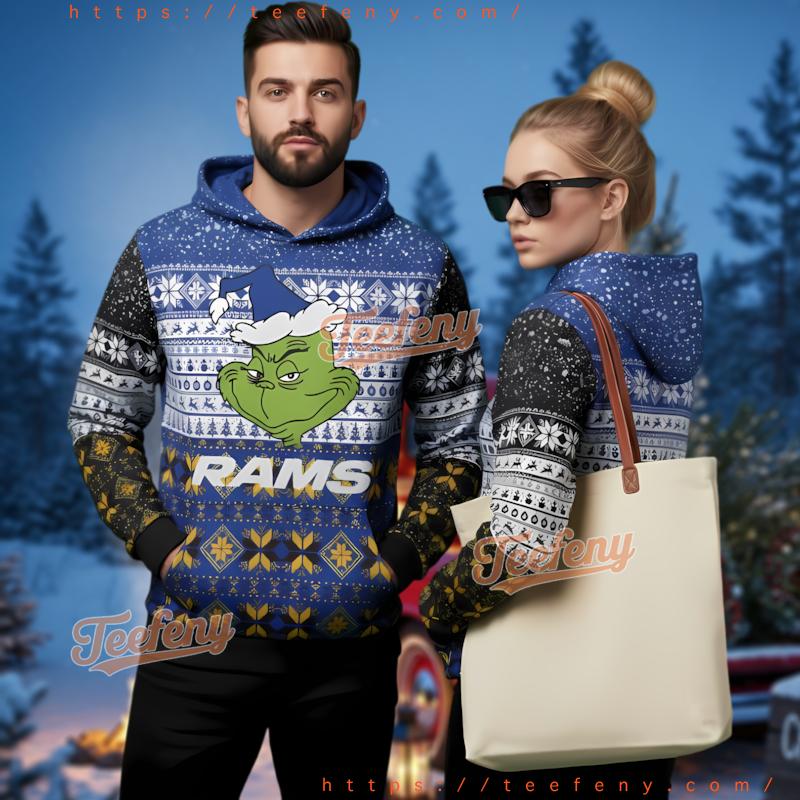 Los Angeles Rams Grinch Face Ugly Christmas 3D Hoodie
