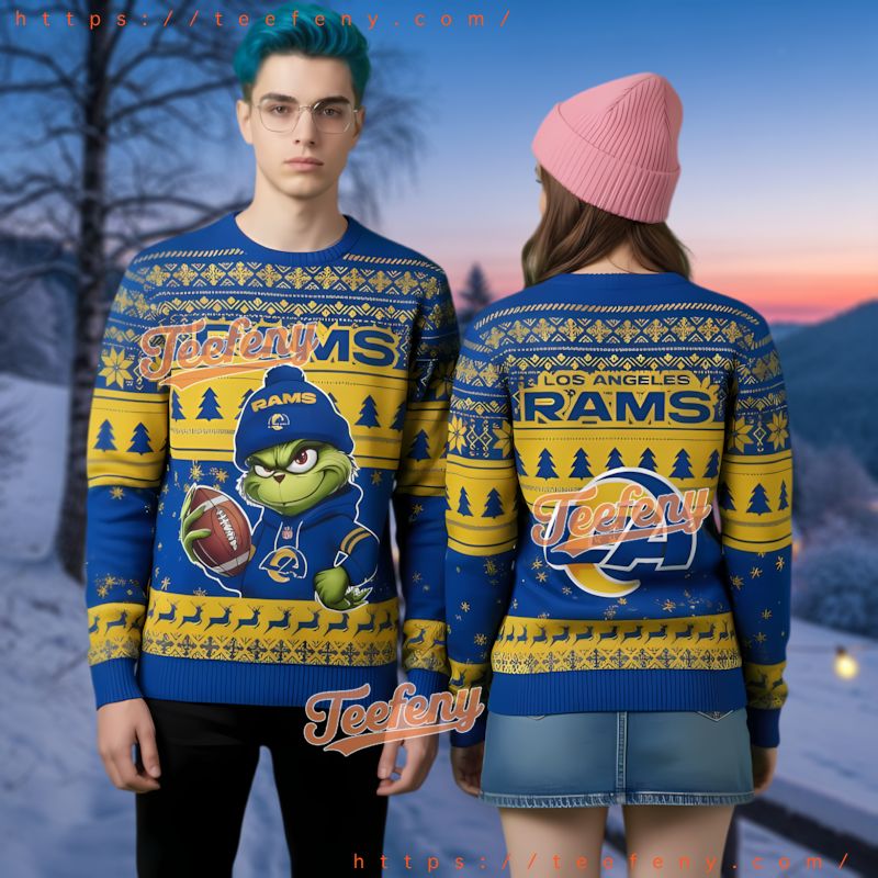 Los Angeles Rams Grinch Football Player Ugly Christmas Sweater