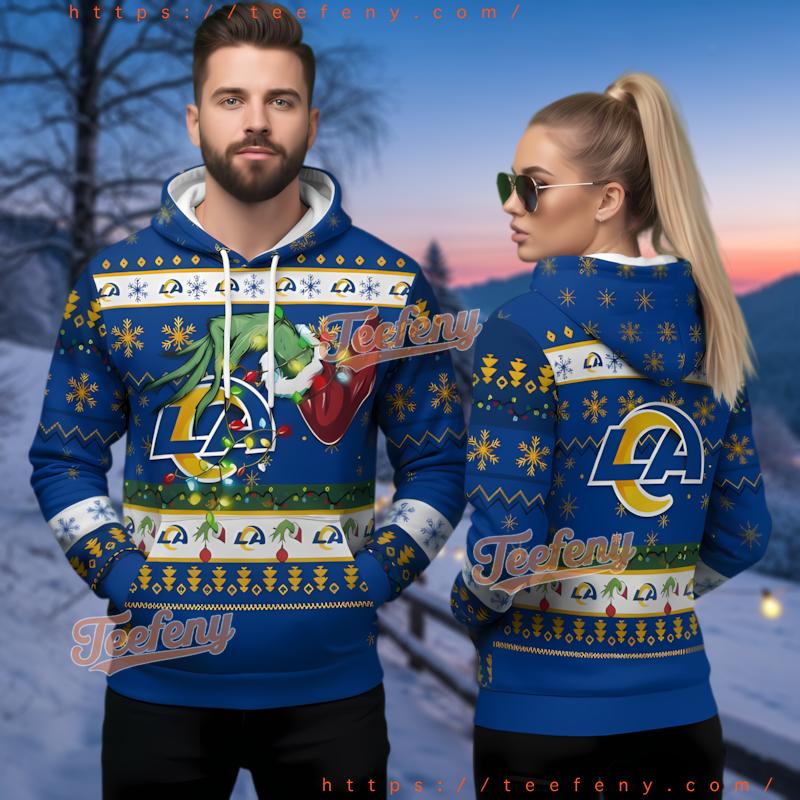 Los Angeles Rams Grinch Hand Lights Ugly Christmas 3D Hoodie Los Angeles Rams Grinch Hand Lights Ugly Christmas 3D Hoodie
