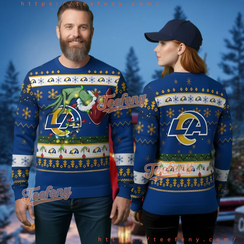Los Angeles Rams Grinch Hand Stealing Logo Ugly Christmas Sweater