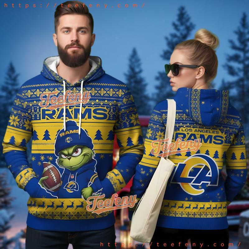 Los Angeles Rams Grinch Knit Pattern Ugly Christmas 3D Hoodie