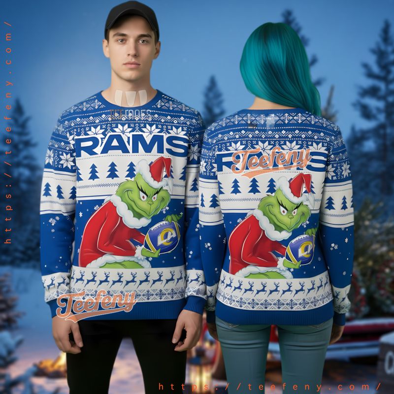 Los Angeles Rams Grinch Wearing Santa Suit Ugly Sweater Apparel