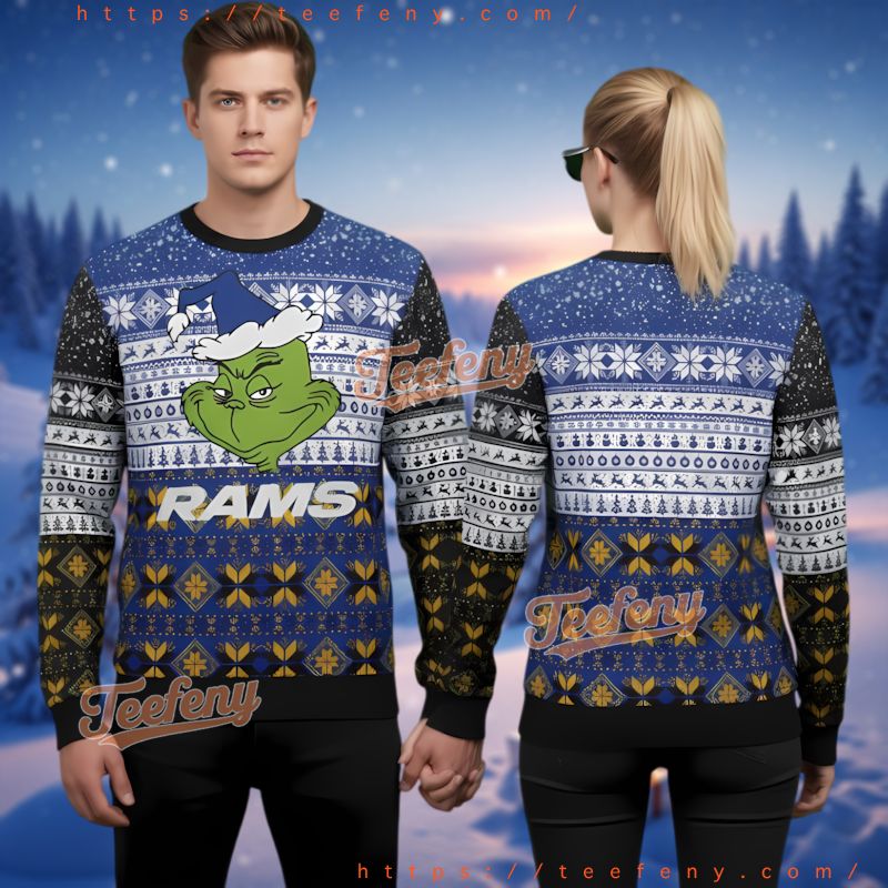 Los Angeles Rams Grinchmas Blue Ugly Christmas Sweater