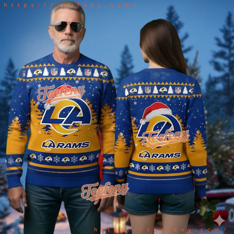 Los Angeles Rams Logo Blue Yellow Ugly Christmas Sweater