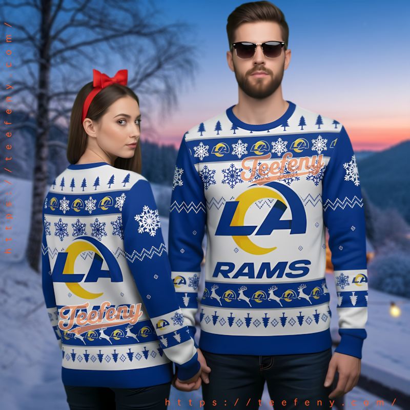 Los Angeles Rams Logo Snowflake Reindeer Ugly Christmas Sweater