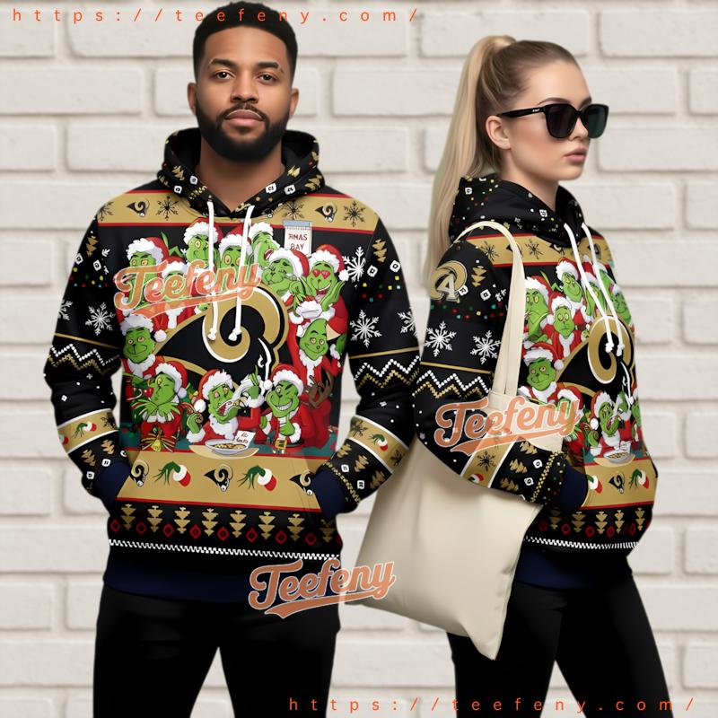 Los Angeles Rams Multiple Grinch Ugly Christmas 3D Hoodie Los Angeles Rams Multiple Grinch Ugly Christmas 3D Hoodie