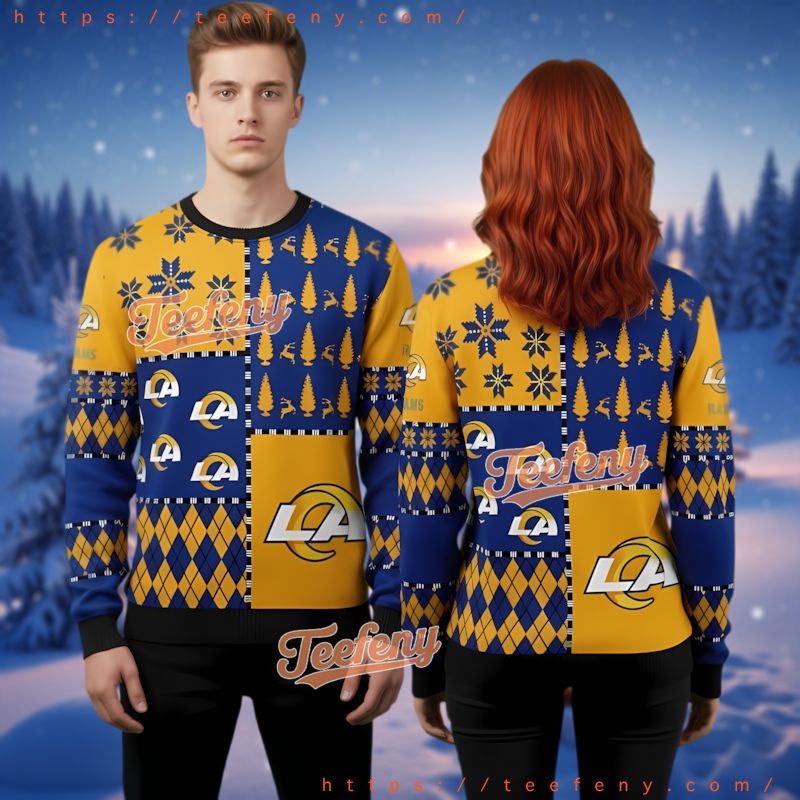 Los Angeles Rams Patchwork Pattern Logo Ugly Christmas Sweater