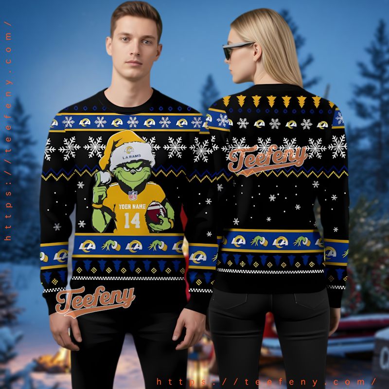 Los Angeles Rams Personalized Grinch Football Ugly Christmas Sweater
