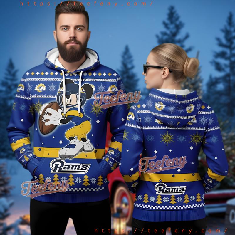 Los Angeles Rams Running Mickey Ugly Christmas 3D Hoodie Los Angeles Rams Running Mickey Ugly Christmas 3D Hoodie