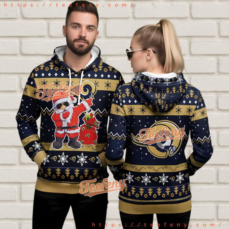 Los Angeles Rams Santa Ugly Christmas 3D Hoodie Navy Gold Los Angeles Rams Santa Ugly Christmas 3D Hoodie Navy Gold
