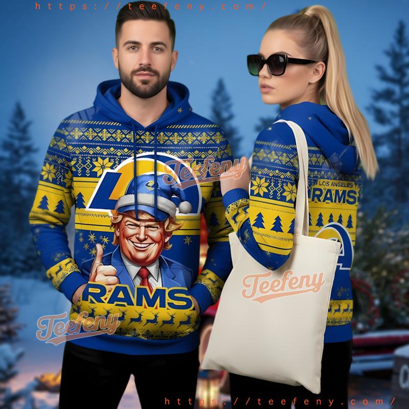 Los Angeles Rams Trump Santa Hat Ugly Christmas 3D Hoodie Los Angeles Rams Trump Santa Hat Ugly Christmas 3D Hoodie