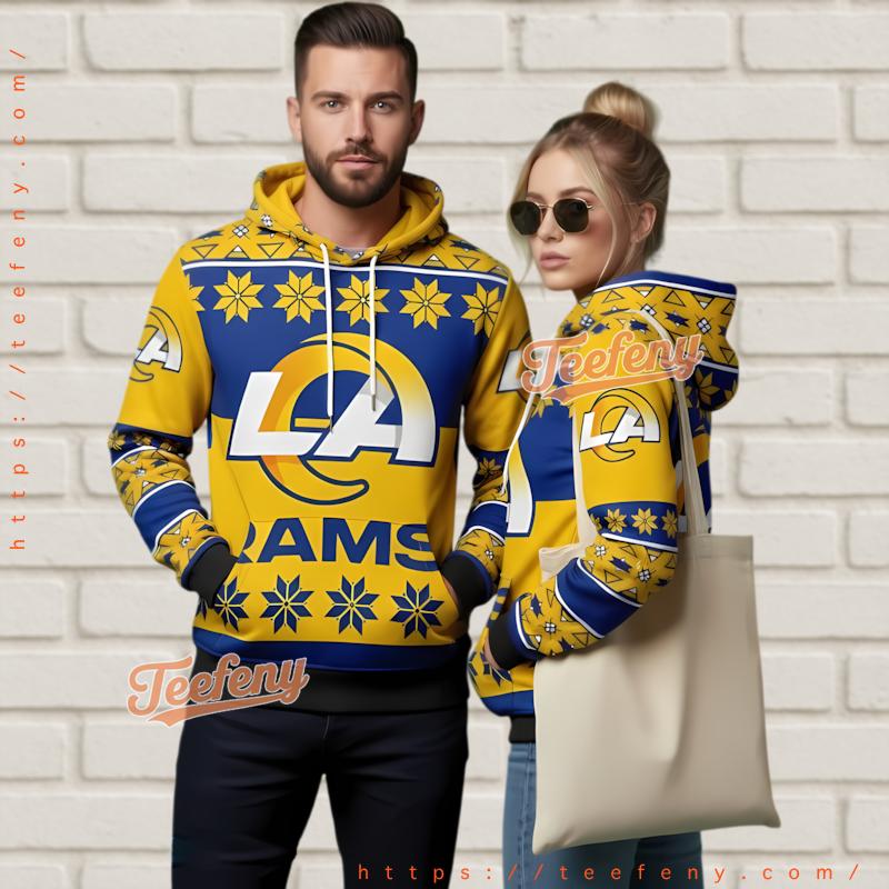 Los Angeles Rams Winter Theme Ugly Christmas 3D Hoodie Game Day Los Angeles Rams Winter Theme Ugly Christmas 3D Hoodie Game Day