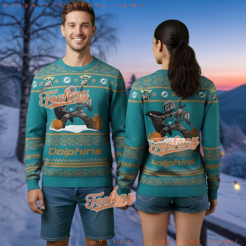 Miami Dolphins Baby Yoda Mandalorian Ugly Christmas Sweater