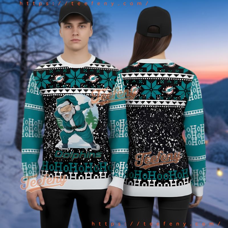 Miami Dolphins Dabbing Santa Ho Ho Ho Ugly Christmas Sweater