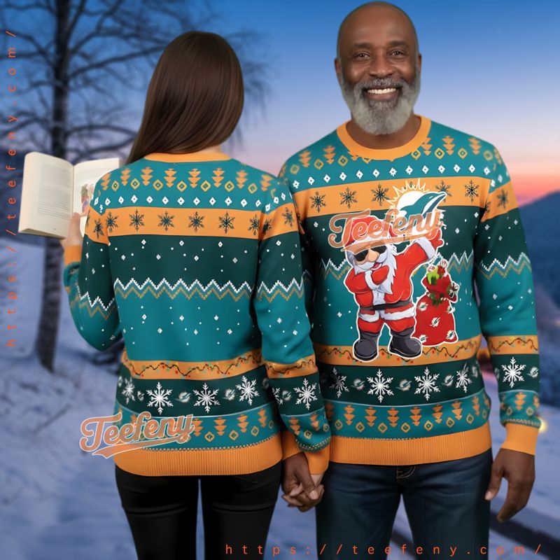Miami Dolphins Dabbing Santa Holiday Ugly Christmas Sweater