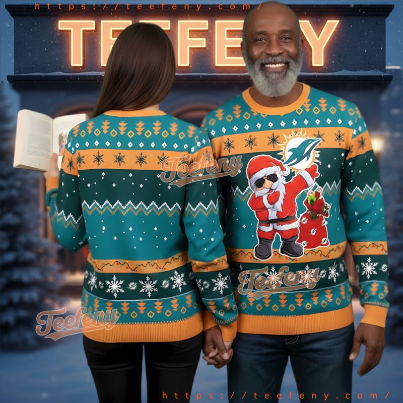 Miami Dolphins Dabbing Santa Holiday Ugly Christmas Sweater Miami Dolphins Dabbing Santa Holiday Ugly Christmas Sweater