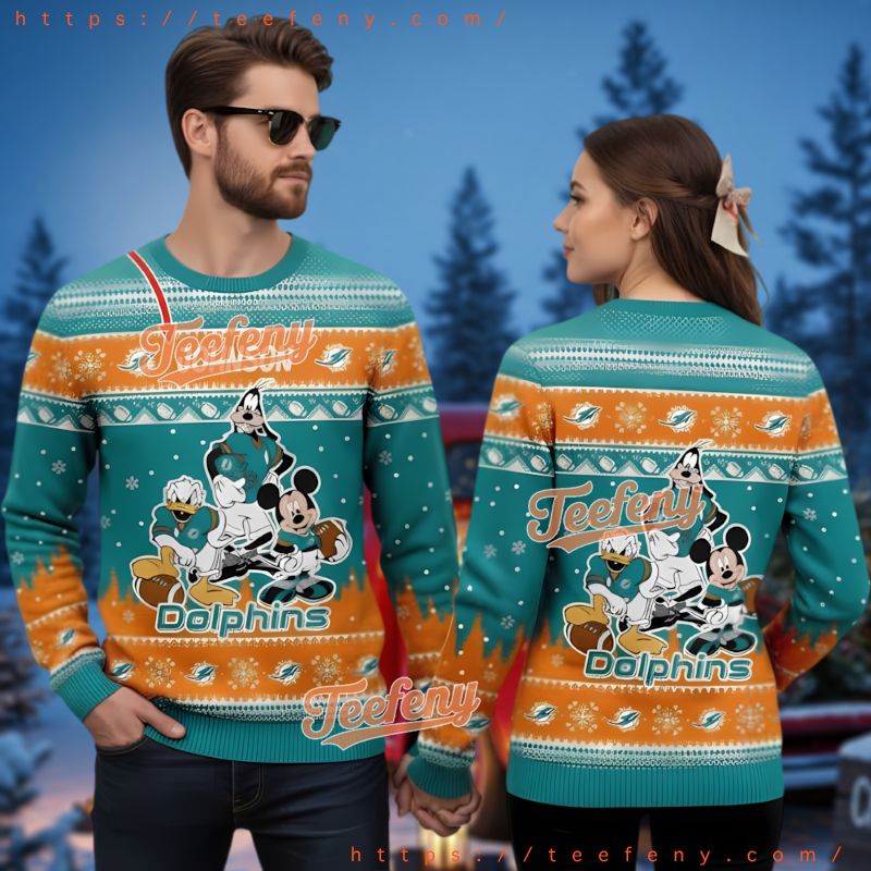 Miami Dolphins Disney Mickey Donald Goofy Ugly Christmas Sweater