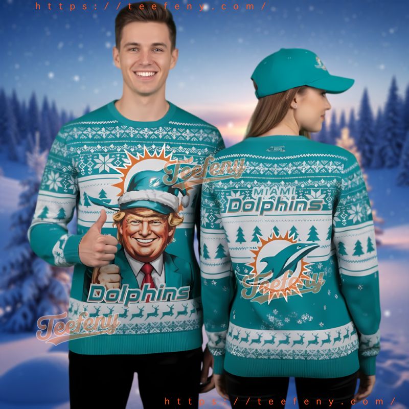 Miami Dolphins Donald Trump Ugly Christmas Sweater Fan