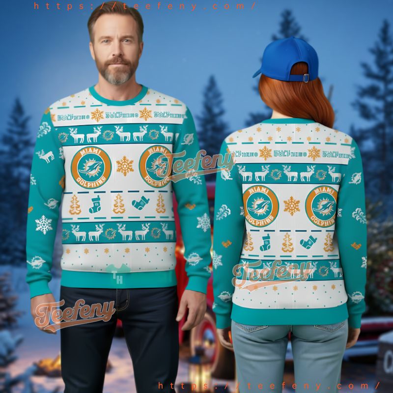 Miami Dolphins Festive Stockings Ugly Christmas Sweater Gift