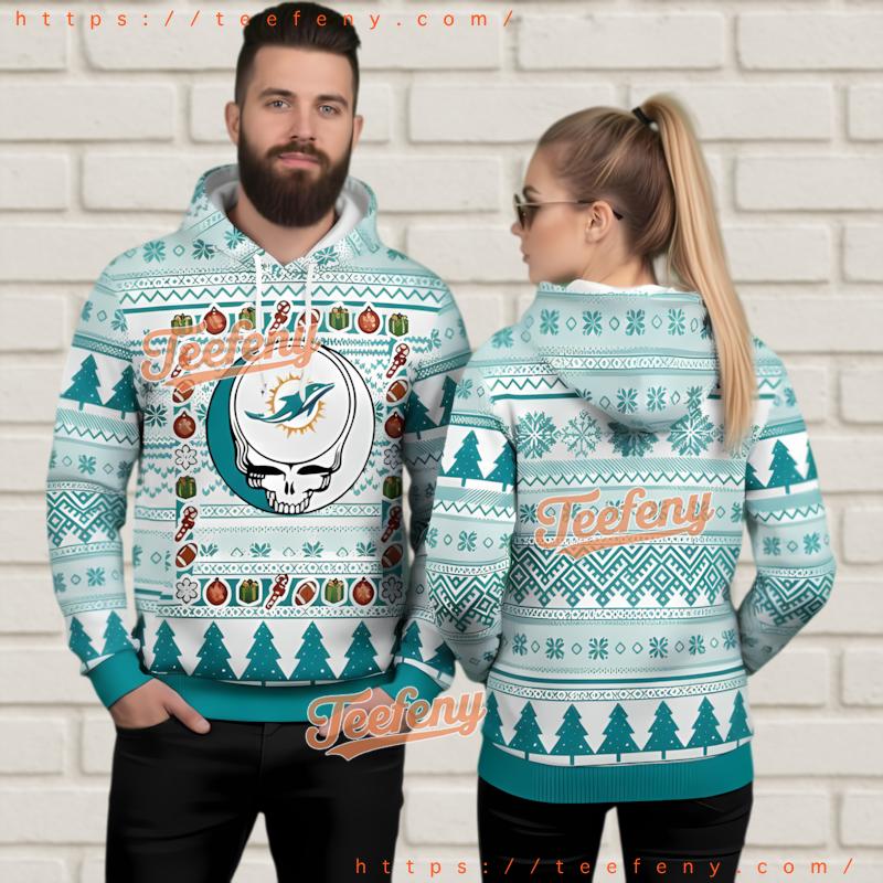 Miami Dolphins Grateful Dead Ugly Christmas 3D Hoodie