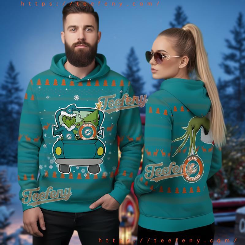 Miami Dolphins Grinch Driving Car Ugly Christmas 3D Hoodie