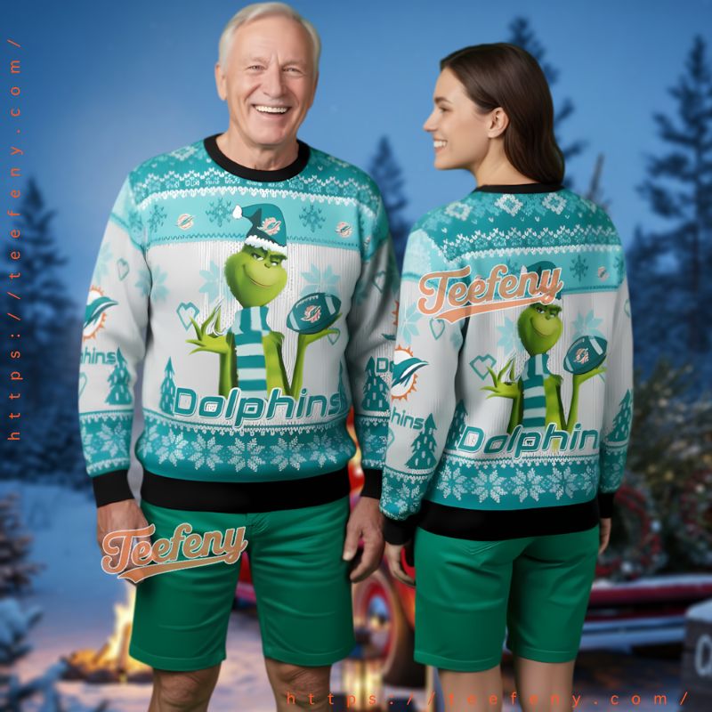 Miami Dolphins Grinch Naughty Ugly Christmas Sweater