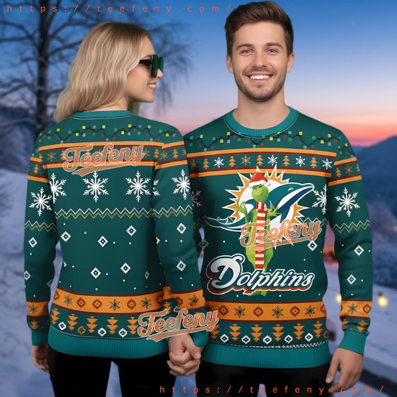 Miami Dolphins Grinch Santa Scarf Ugly Christmas Sweater