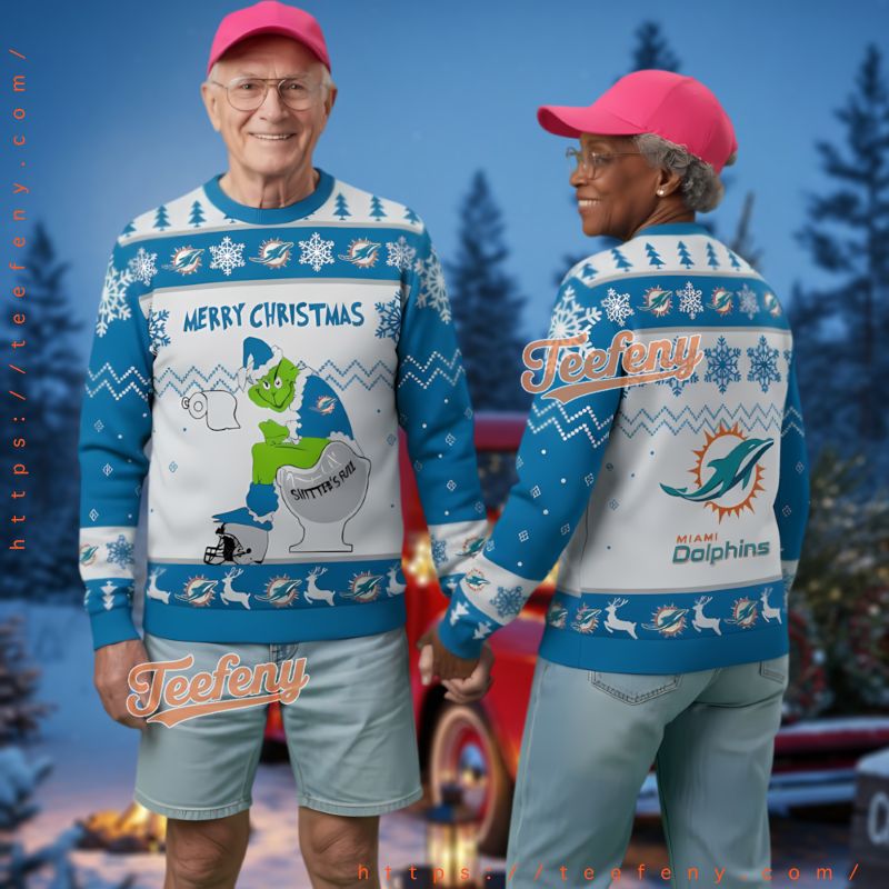 Miami Dolphins Grinch Toilet Funny Ugly Christmas Sweater