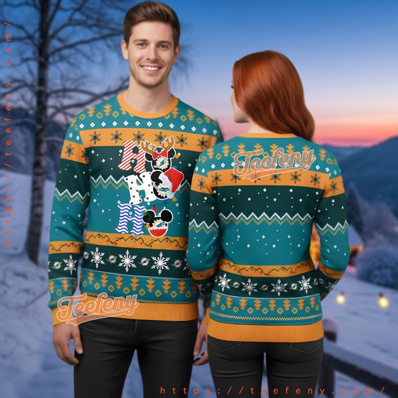 Miami Dolphins Logo Decorated Tree Ugly Christmas Sweater