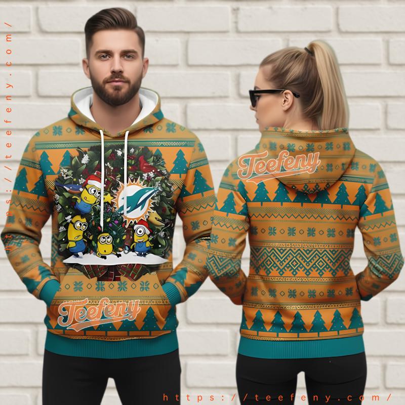 Miami Dolphins Minion Characters 3D Ugly Christmas Hoodie Nfl Miami Dolphins Minion Characters 3D Ugly Christmas Hoodie Nfl