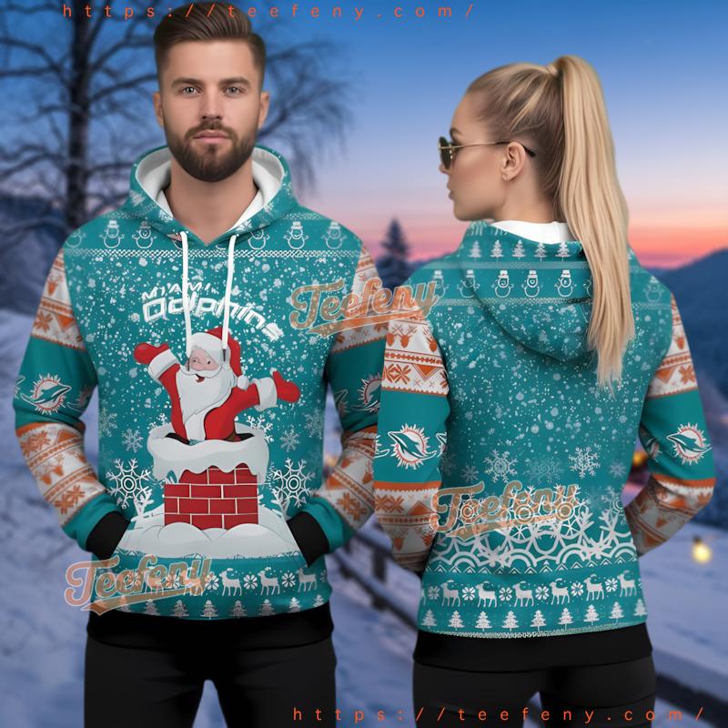 Miami Dolphins Santa Claus Chimney 3D Ugly Christmas Hoodie Funny Miami Dolphins Santa Claus Chimney 3D Ugly Christmas Hoodie Funny