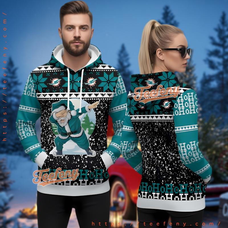 Miami Dolphins Santa Claus Hohoho 3D Ugly Christmas Hoodie Miami Dolphins Santa Claus Hohoho 3D Ugly Christmas Hoodie