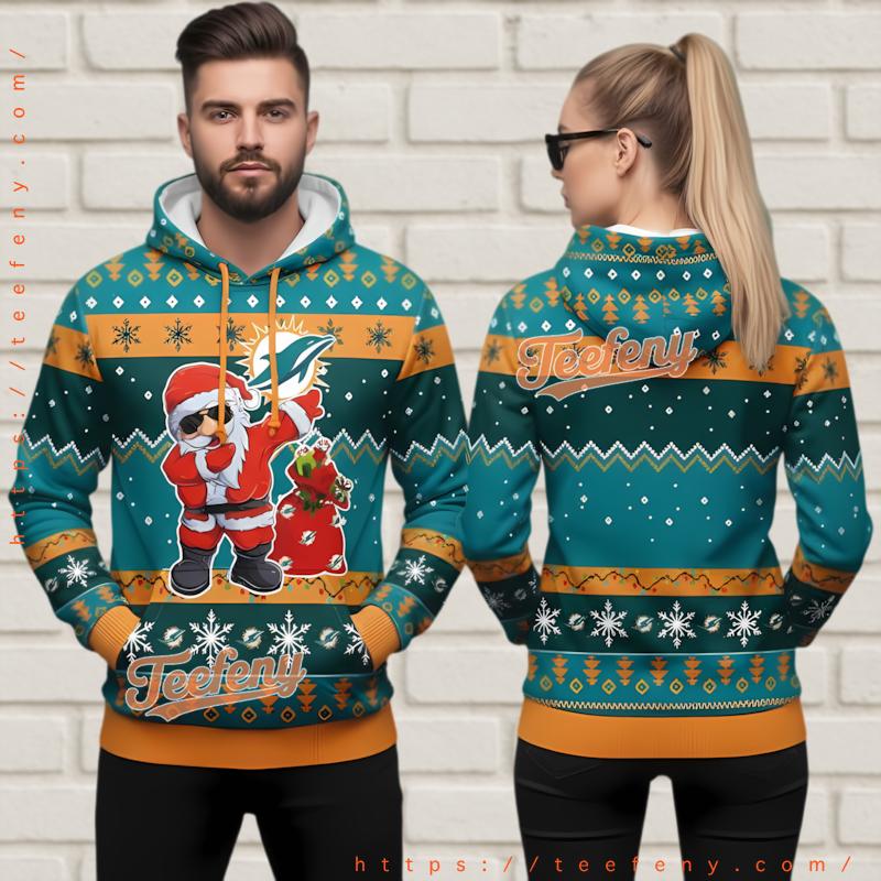 Miami Dolphins Santa Claus Swag 3D Ugly Christmas Hoodie Miami Dolphins Santa Claus Swag 3D Ugly Christmas Hoodie