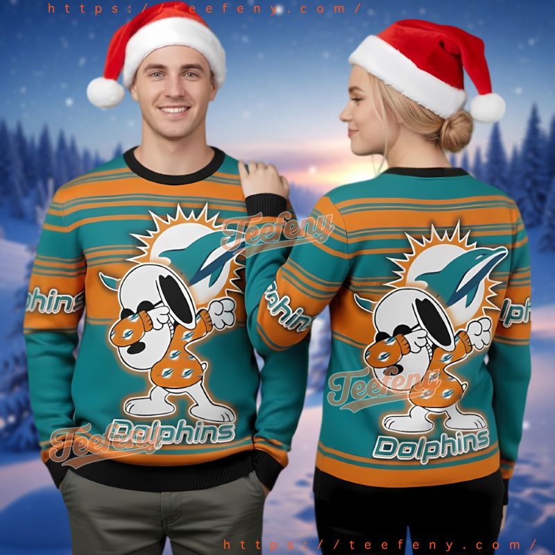 Miami Dolphins Snoopy Dabbing Ugly Christmas Sweater