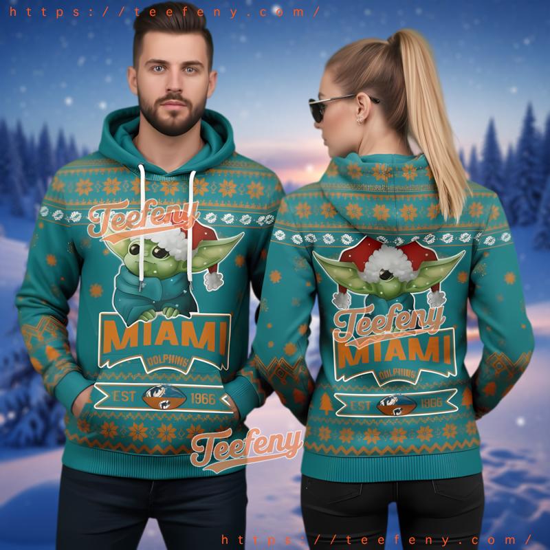 Miami Dolphins Star Wars Baby Yoda Ugly Christmas Hoodie 3D Miami Dolphins Star Wars Baby Yoda Ugly Christmas Hoodie 3D