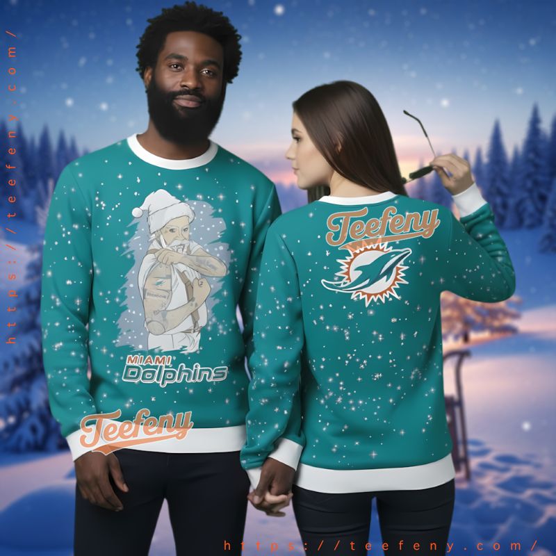 Miami Dolphins Tattoo Santa Claus Ugly Christmas Sweater