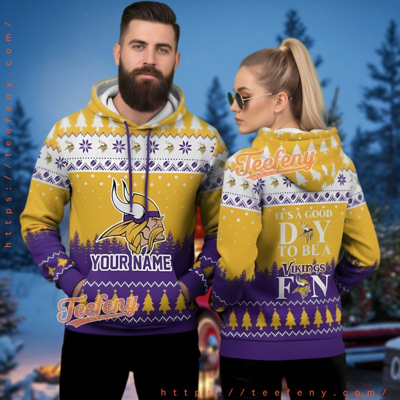 Minnesota Vikings 3D Ugly Christmas Hoodie Its A Good Day To Be A Vikings Fan