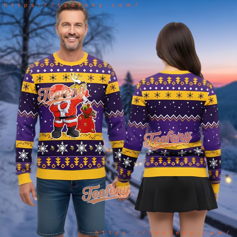 Minnesota Vikings Dabbing Santa Claus Ugly Christmas Sweater Purple