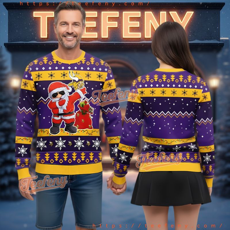 Minnesota Vikings Dabbing Santa Claus Ugly Christmas Sweater Purple Minnesota Vikings Dabbing Santa Claus Ugly Christmas Sweater Purple
