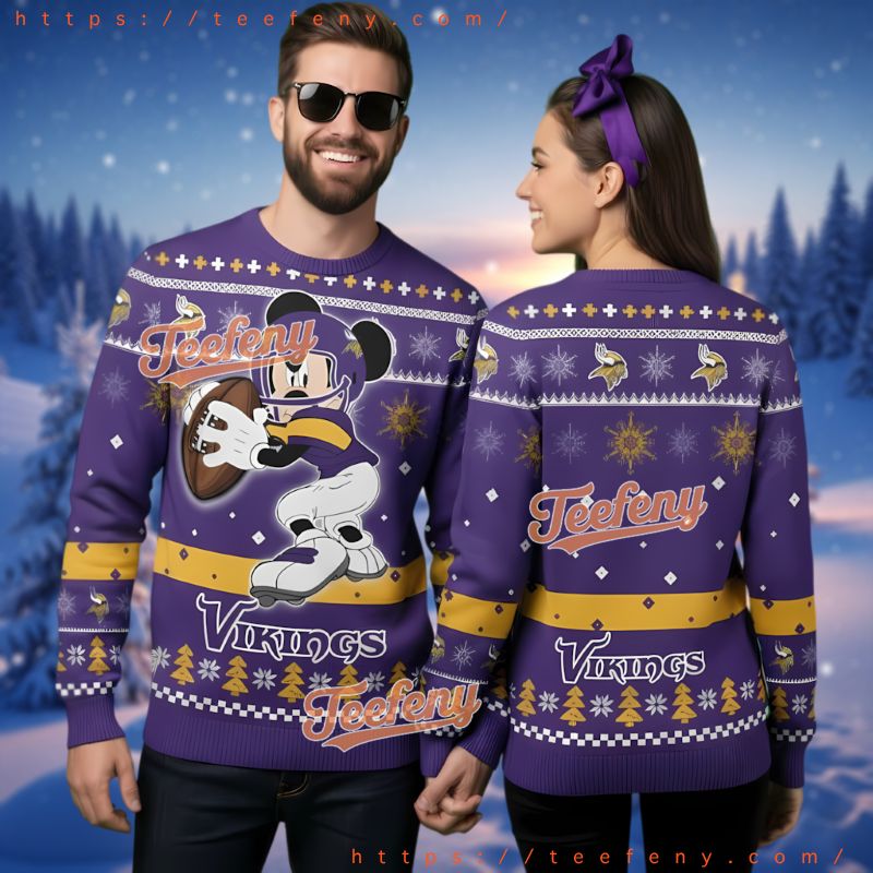 Minnesota Vikings Disney Mickey Playing Football Ugly Christmas Sweater