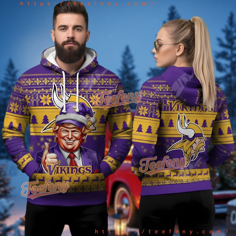 Minnesota Vikings Donald Trump Christmas 3D Ugly Hoodie