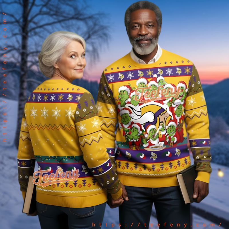 Minnesota Vikings Dr Seuss Grinch Theme Ugly Christmas Sweater