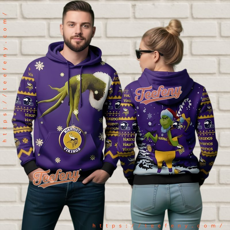 Minnesota Vikings Dr Seuss The Grinch 3D Ugly Christmas Hoodie
