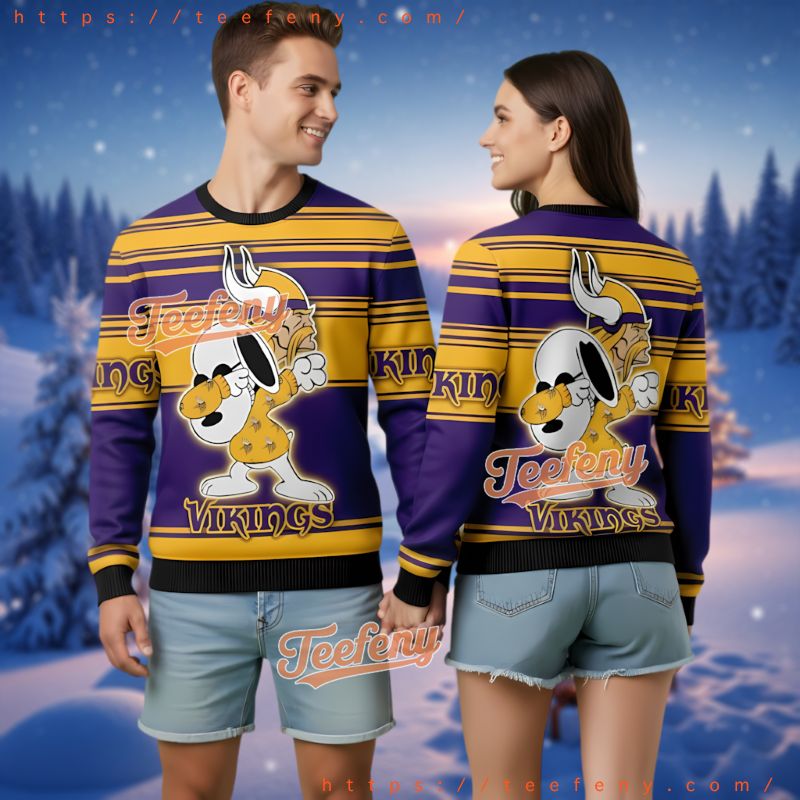 Minnesota Vikings Funny Dabbing Snoopy Ugly Christmas Sweater