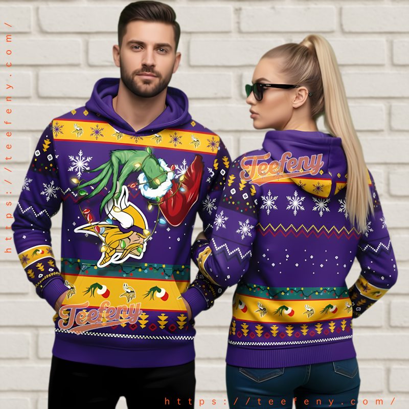 Minnesota Vikings Funny Grinch Ugly Christmas 3D Hoodie Game Day